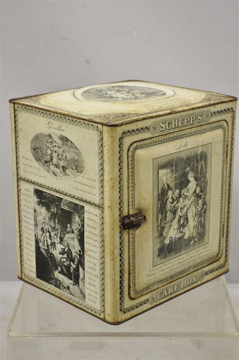 antique metal cake box|ANTIQUE ORIGINAL SCHEPP'S METAL LITHOGRAPH CAKE .